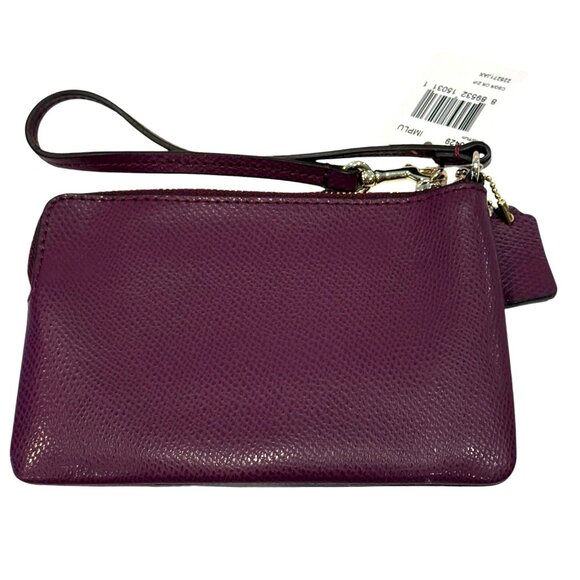 Coach Women's Plum Pebble Leather Wristlet Bag Gold Logo Strap NWT - Picture 2 of 7